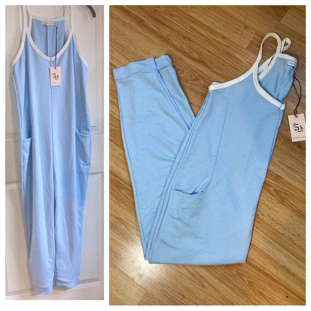 NWT Sincerely Jules Skinny Strap Romper Jumpsuit Baby Blue sz Small